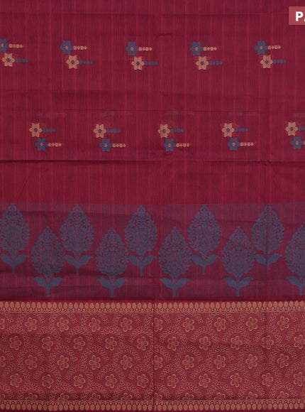 Nithyam cotton saree maroon and dark mustard with thread woven floral buttas and zari woven simple border