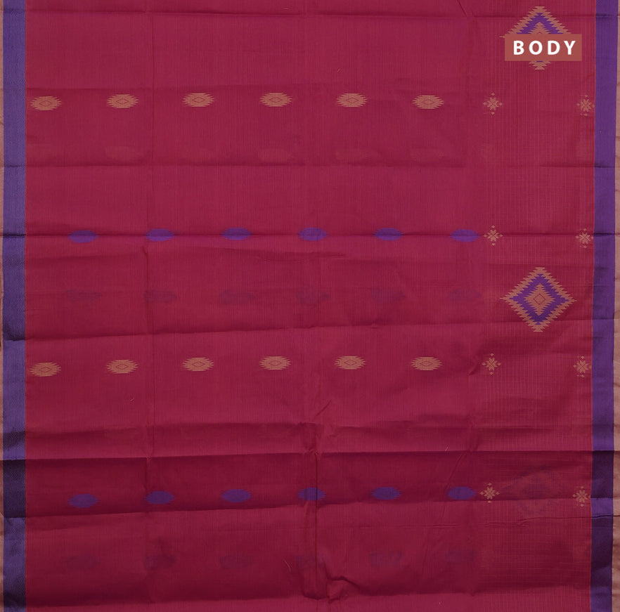 Nithyam cotton saree magenta pink and blue with thread woven buttas and thread woven border