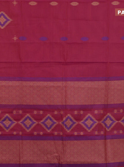 Nithyam cotton saree magenta pink and blue with thread woven buttas and thread woven border