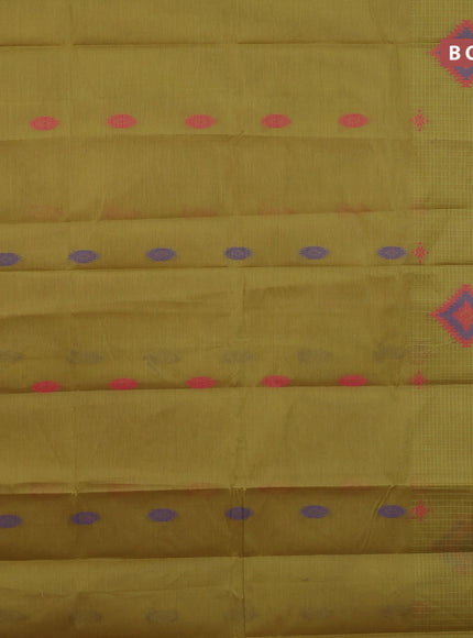 Nithyam cotton saree light green and pink with thread woven buttas and thread woven border