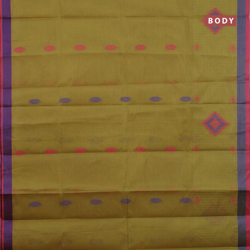 Nithyam cotton saree light green and pink with thread woven buttas and thread woven border