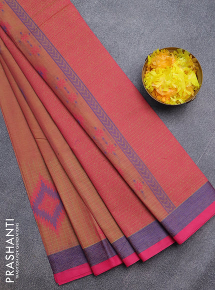 Nithyam cotton saree dual shade of yellowish pink and pink with thread woven buttas and thread woven border