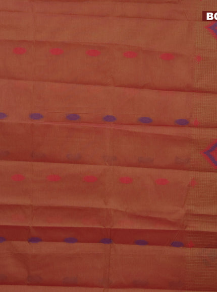 Nithyam cotton saree dual shade of yellowish pink and pink with thread woven buttas and thread woven border