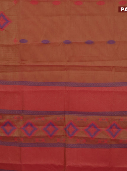 Nithyam cotton saree dual shade of yellowish pink and pink with thread woven buttas and thread woven border