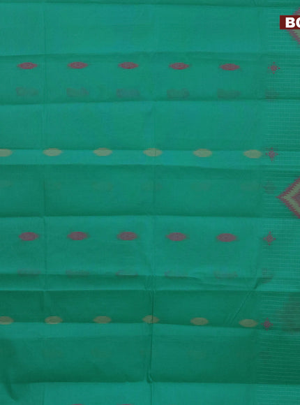 Nithyam cotton saree teal green and blue with thread woven buttas and thread woven border