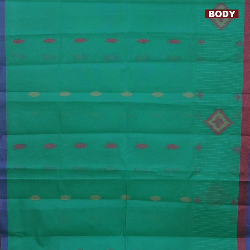 Nithyam cotton saree teal green and blue with thread woven buttas and thread woven border