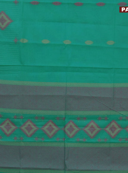 Nithyam cotton saree teal green and blue with thread woven buttas and thread woven border