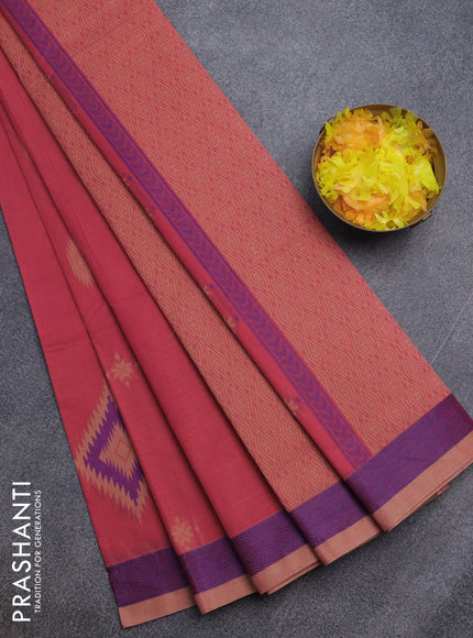 Nithyam cotton saree pink and blue with thread woven buttas and thread woven border