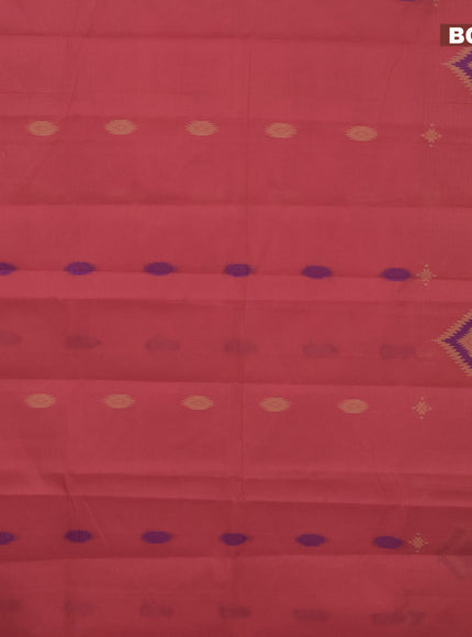 Nithyam cotton saree pink and blue with thread woven buttas and thread woven border