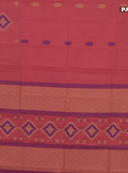 Nithyam cotton saree pink and blue with thread woven buttas and thread woven border