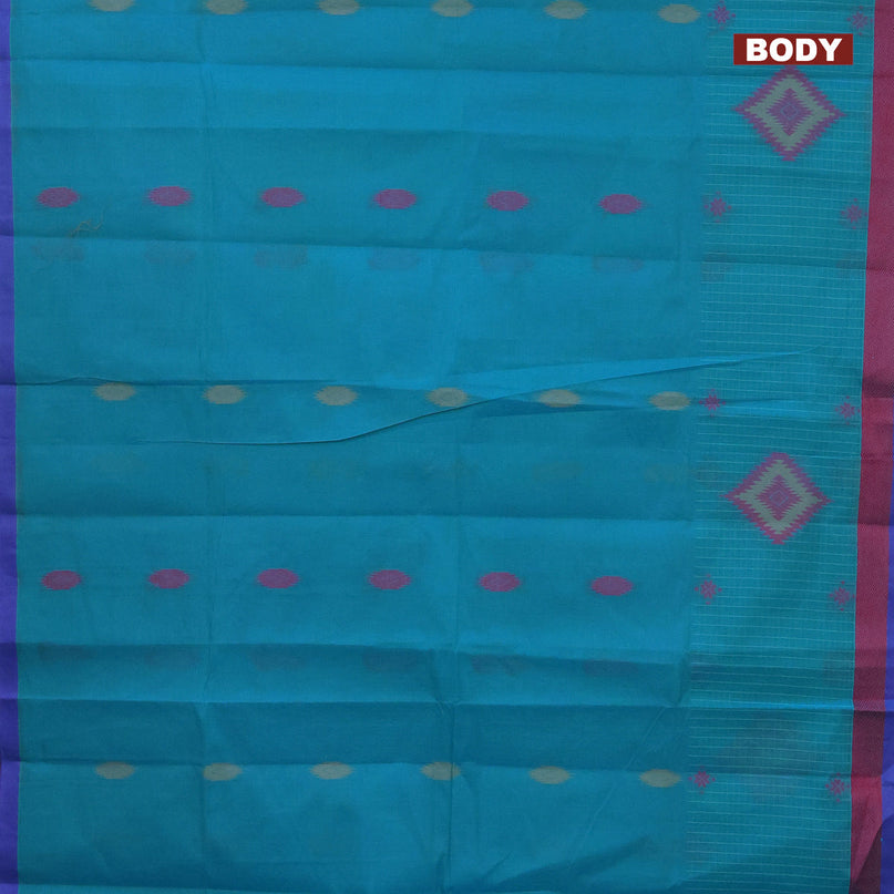 Nithyam cotton saree light blue and blue with thread woven buttas and thread woven border