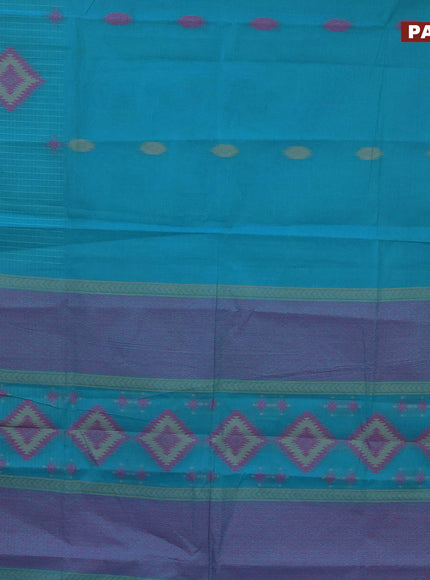 Nithyam cotton saree light blue and blue with thread woven buttas and thread woven border