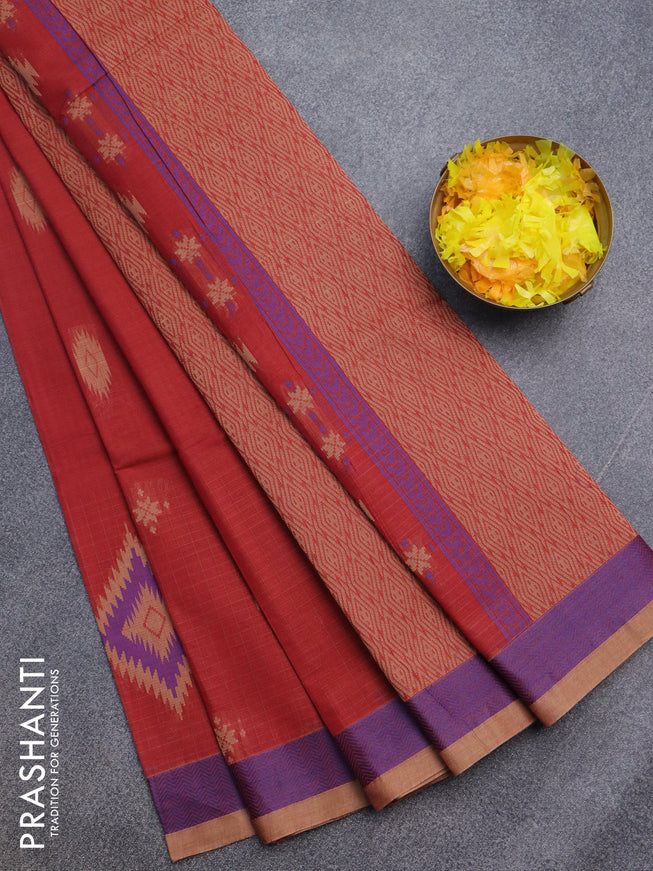 Nithyam cotton saree maroon with thread woven buttas and thread woven border