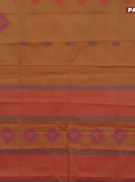 Nithyam cotton saree dual shade of mustard and pink with thread woven buttas and thread woven border