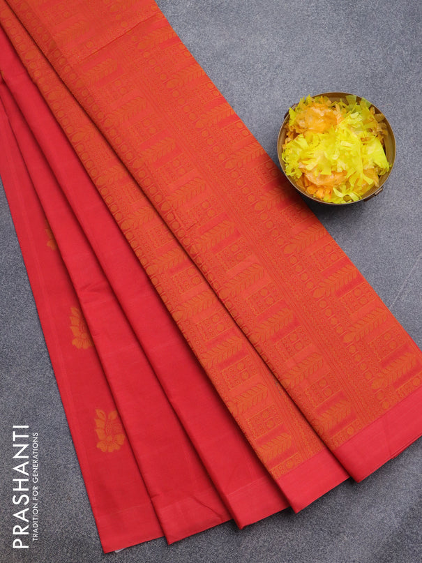 Nithyam cotton saree red with allover thread checks & buttas and simple border