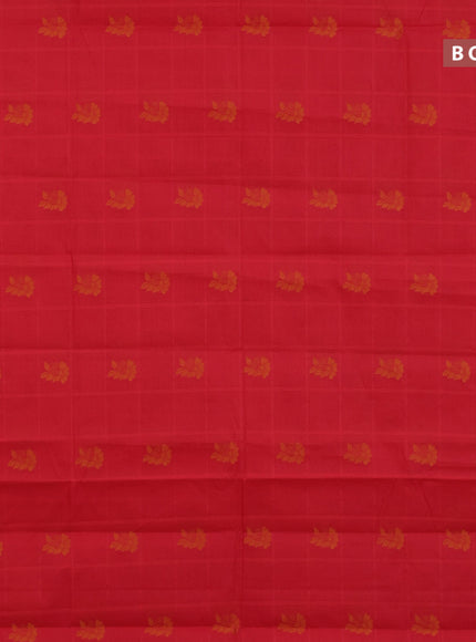 Nithyam cotton saree red with allover thread checks & buttas and simple border