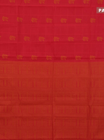 Nithyam cotton saree red with allover thread checks & buttas and simple border