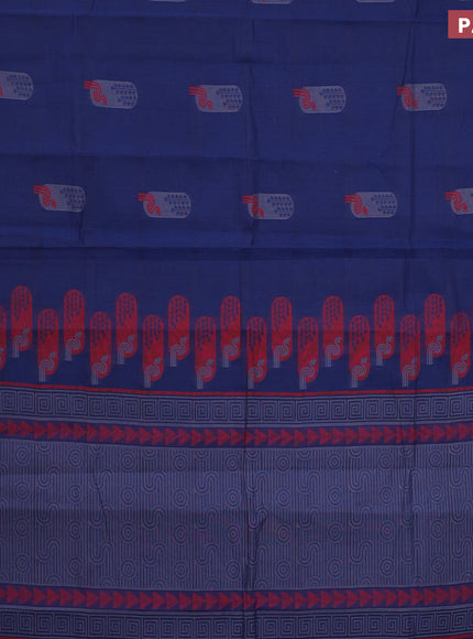 Nithyam cotton saree blue with thread woven buttas and simple border