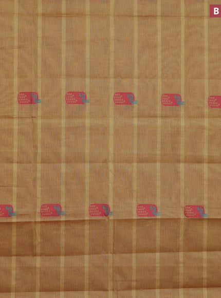 Nithyam cotton saree dual shade of yellowish maroon and teal blue with thread woven buttas and simple border