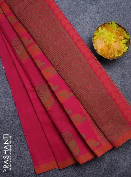 Nithyam cotton saree dark pink and rust shade with thread woven buttas and simple border