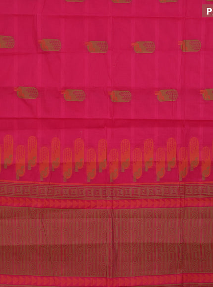 Nithyam cotton saree dark pink and rust shade with thread woven buttas and simple border