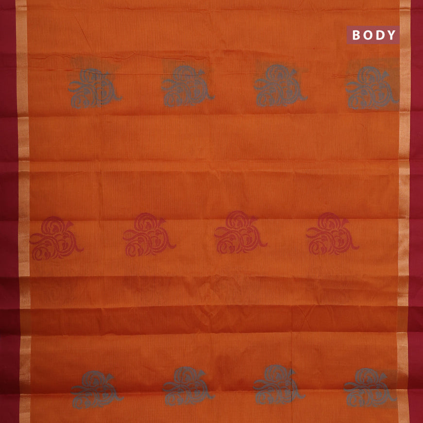 Nithyam cotton saree orange and dual shade pink with thread woven buttas and zari woven simple border