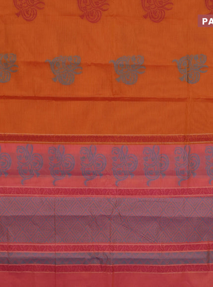 Nithyam cotton saree orange and dual shade pink with thread woven buttas and zari woven simple border