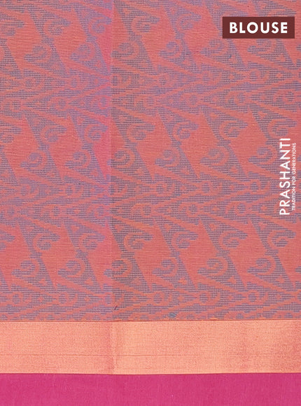 Nithyam cotton saree orange and dual shade pink with thread woven buttas and zari woven simple border