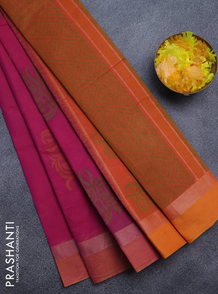 Nithyam cotton saree pink and orange with thread woven buttas and zari woven simple border