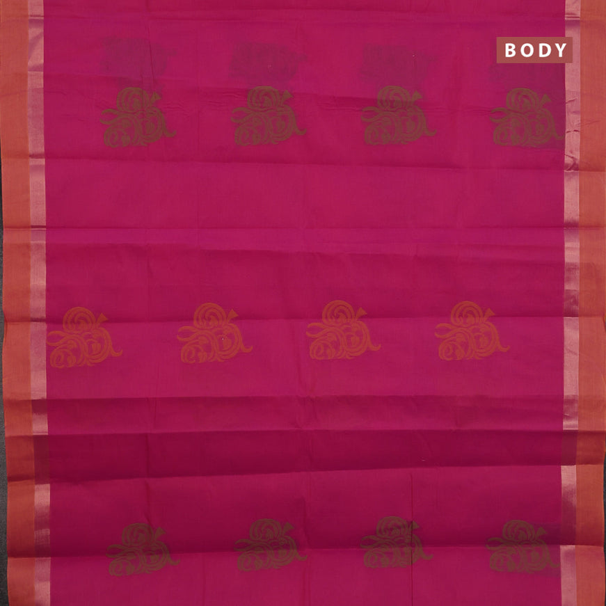 Nithyam cotton saree pink and orange with thread woven buttas and zari woven simple border