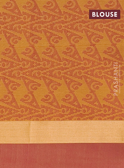 Nithyam cotton saree dual shade greenish yellow and mustard shade with thread woven buttas and zari woven simple border