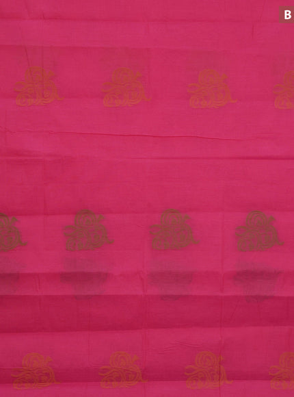 Nithyam cotton saree candy pink and dual shade of yellowish pink with thread woven buttas and zari woven simple border