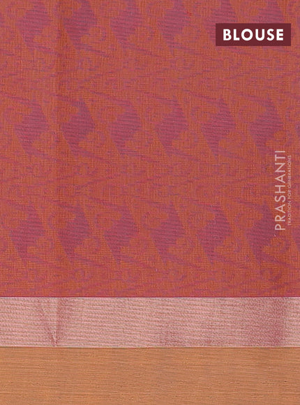 Nithyam cotton saree candy pink and dual shade of yellowish pink with thread woven buttas and zari woven simple border