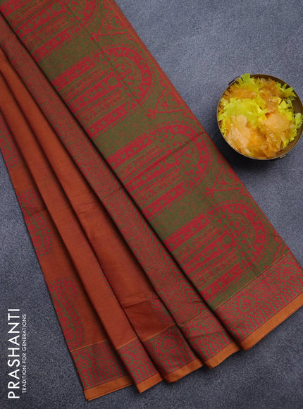 Nithyam cotton saree dual shade of rust with paisley thread woven buttas and thread woven border