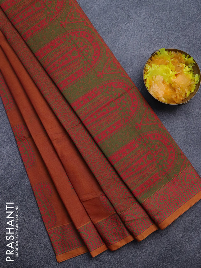 Nithyam cotton saree dual shade of rust with paisley thread woven buttas and thread woven border