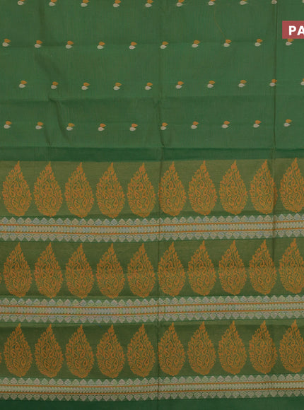 Nithyam cotton saree green and teal green with thread woven buttas and simple border