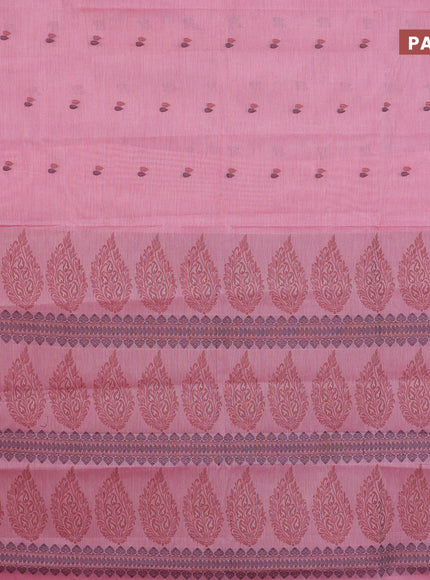 Nithyam cotton saree light pink and brown with thread woven buttas and simple border