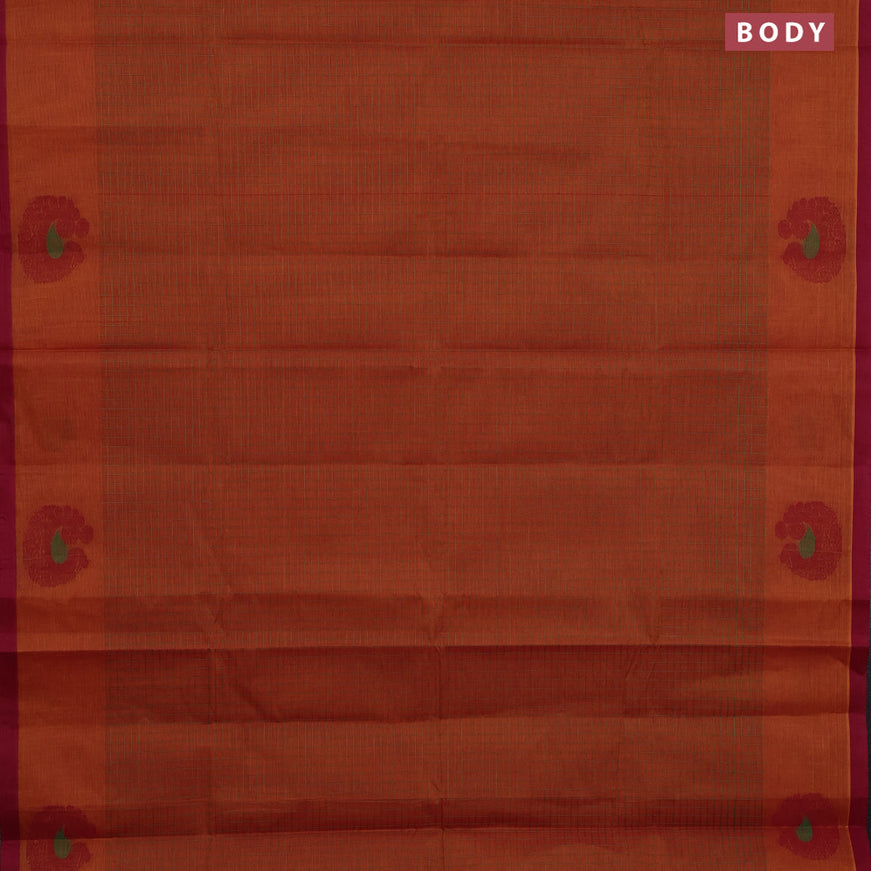 Nithyam cotton saree rust shade and maroon with allover thread checked pattern and thread woven butta border