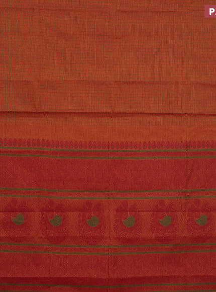 Nithyam cotton saree rust shade and maroon with allover thread checked pattern and thread woven butta border