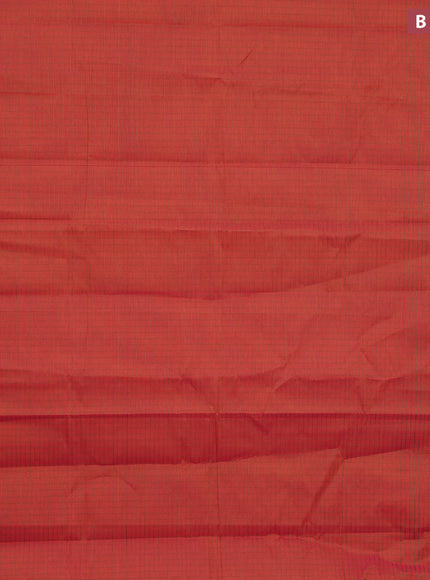 Nithyam cotton saree dual shade od pinkish orange and pink with allover thread checked pattern and thread woven butta border