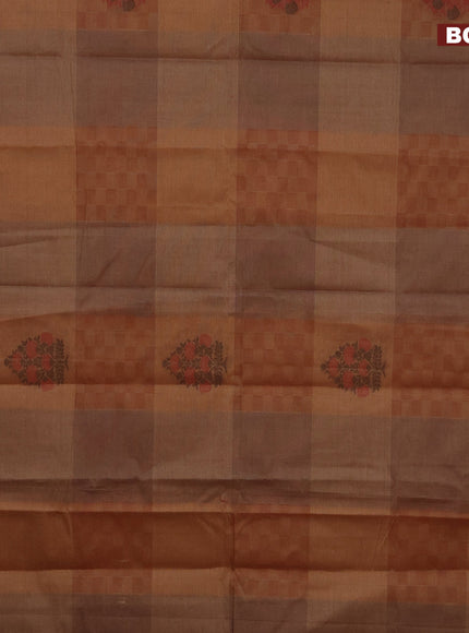 Nithyam cotton saree pastel brown shade and maroon with thread woven buttas and simple border