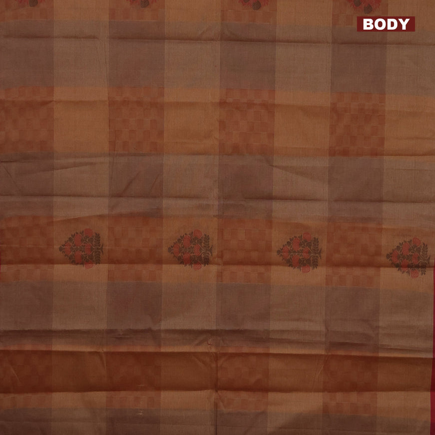 Nithyam cotton saree pastel brown shade and maroon with thread woven buttas and simple border