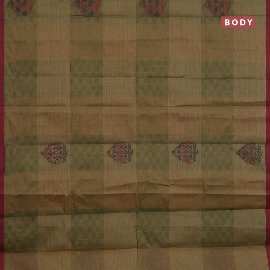 Nithyam cotton saree green shade and maroon with thread woven buttas and simple border