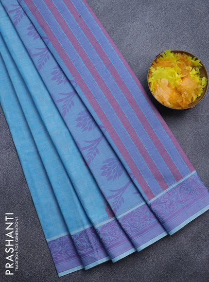 Nithyam cotton saree light blue with thread woven buttas and thread woven border