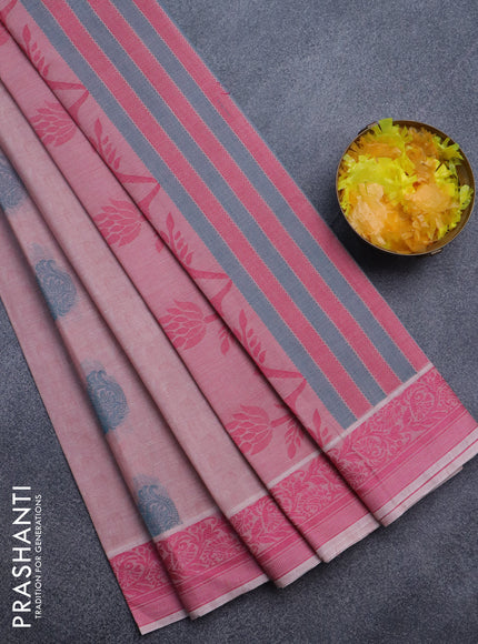 Nithyam cotton saree pastel pink with thread woven buttas and thread woven border