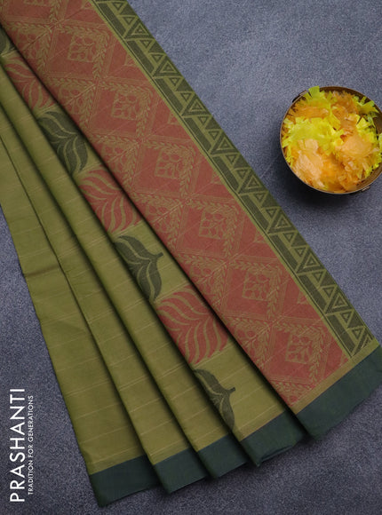 Nithyam cotton saree pastel green and dual shade of bluish green with thread woven buttas and simple border