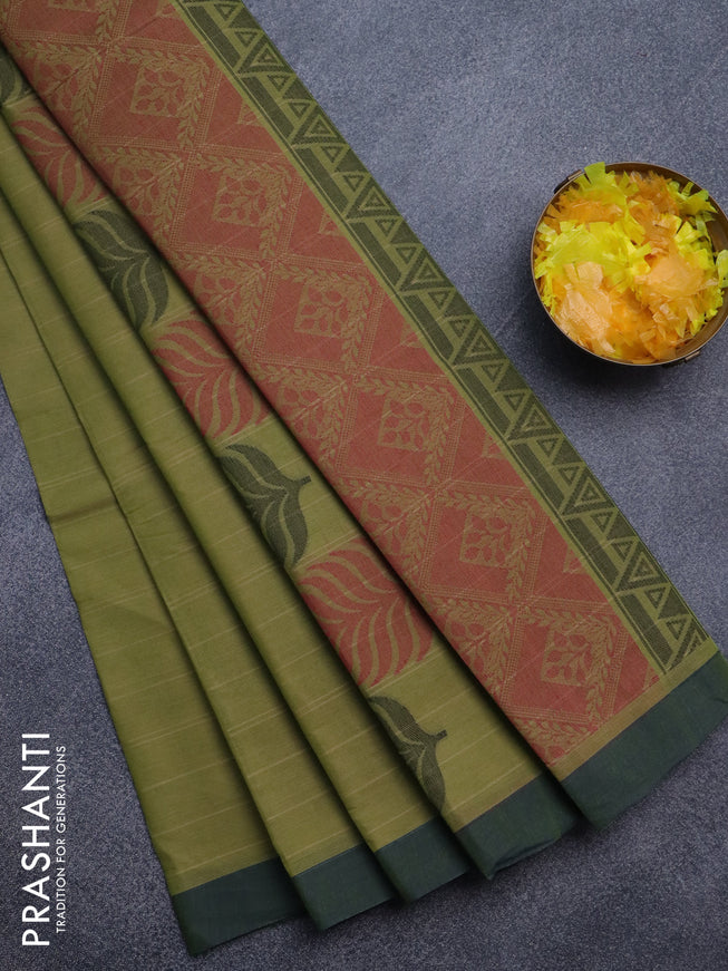 Nithyam cotton saree pastel green and dual shade of bluish green with thread woven buttas and simple border