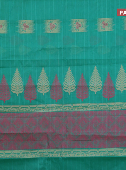 Nithyam cotton saree teal green and pink with thread woven buttas and simple border