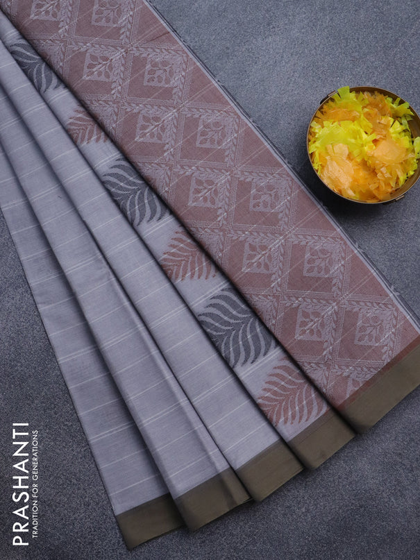 Nithyam cotton saree grey and dual shade of sap green with thread woven buttas and simple border