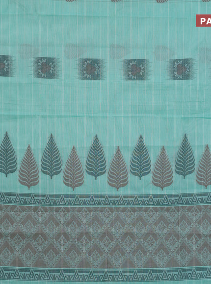 Nithyam cotton saree teal blue shade and dual shade of sap green with thread woven buttas and simple border